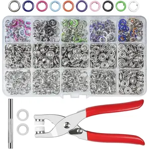 Craftsmanship DIY 200 Sets Metal Snaps Buttons with Fastener Pliers Press Tool Kit for Sewing and Crafting (10 Colors,9.5mm) (Hollow)