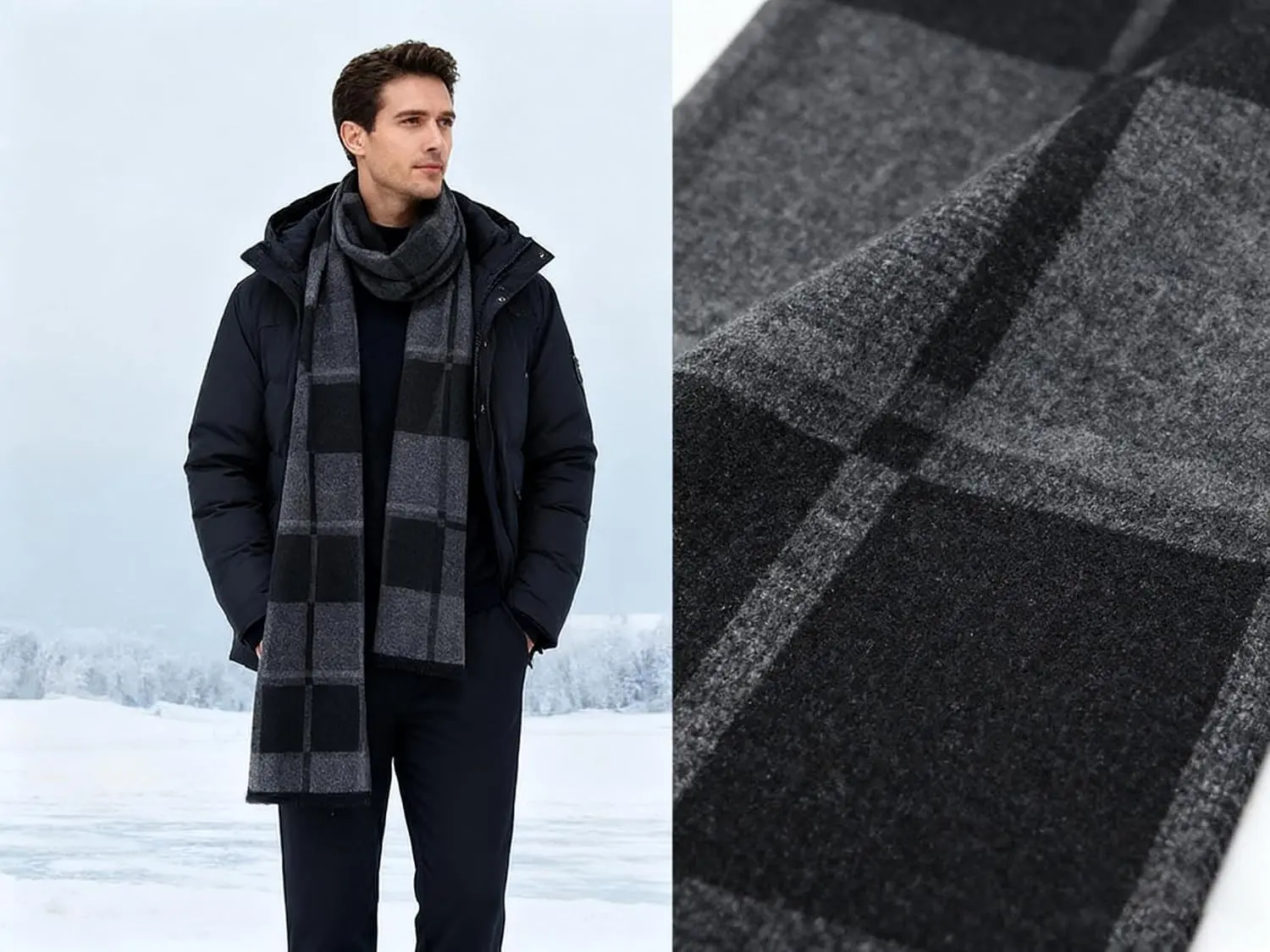 Soft Warm Cashmere Feel Winter Scarf for Men Modern Minimalist Long Plaid (70 x 12 Inch)