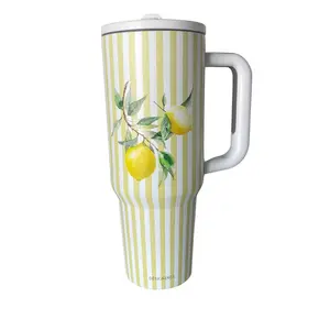 Designings Spanish Striped Lemon Motivational 40 oz Tumbler Drinkware Portable Cup Stainless Steel Water Bottles