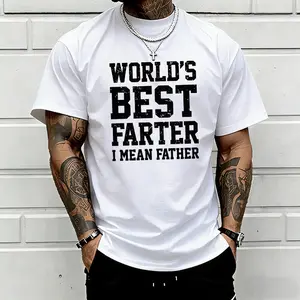 Men’s soft, breathable cotton oversized loose-fit crew neck short-sleeve T-shirt; vintage distressed “World’s Best Farter” (meaning father) funny dad slogan graphic tee—perfect birthday and Father’s Day gift for all dads.