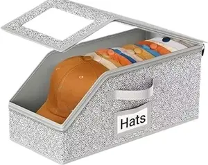 【Father's Day Gift】Stackable Baseball Cap Storage Box – Gray Hat Organizer with Transparent Window, Holds Up to 12 Hats, Reinforced Cardboard Material, Versatile Storage Solution. The Best Gift Choice for Men, Women & Friends!