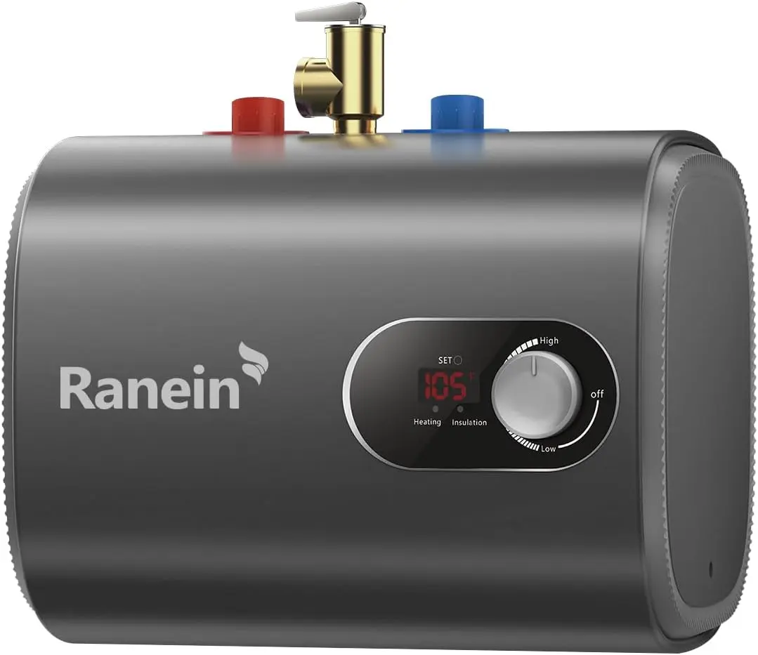 Ranein Electric Mini Tank Water Heater - 2.5 gal cap., 120V 1440w power, Compact Form Instant Heat, Under Sink/Wall/Floor Mounted Point of Use for Kitchen