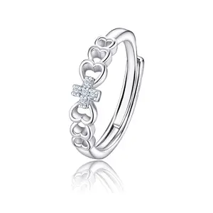 925 Sterling Silver Heart Purity Ring with Cubic Zirconia Cross, Minimalist Slip-On Promise Ring for Women, Faith-Inspired Jewelry Gift for Dating, Anniversary & Holidays christmas