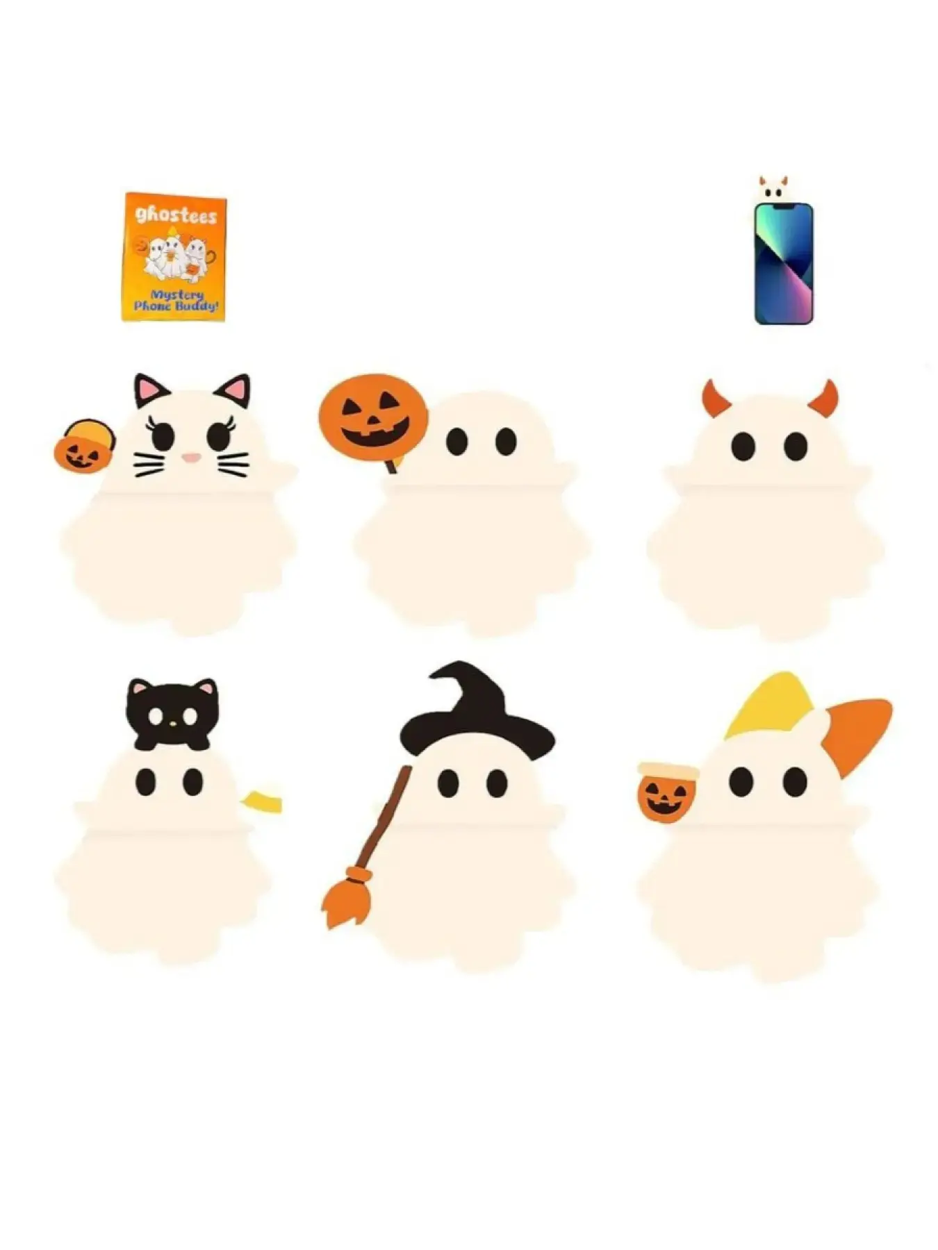 Mystery Phone Buddy, Stick-On Halloween Ghost and Pumpkin Topper, Cute Strong Adhesive Cling Decoration for Smartphone, Peel-and-Stick Design Figurine, Fun Desk Accessory, polished musthave versatile