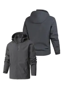 Trendy Spring Fall Jacket Men Youth Simple Casual Pocket Outerwear Hooded Long Sleeve Windbreaker Coat, Stylish Outerwear for Everyday Wear