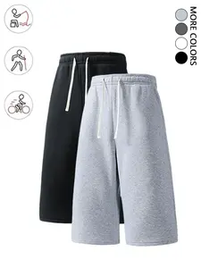 2-pack summer shorts — street style, 7/8 length with drawstring; comfortable, breathable, loose fit for travel; versatile casual shorts suitable for running, sports, and everyday wear.