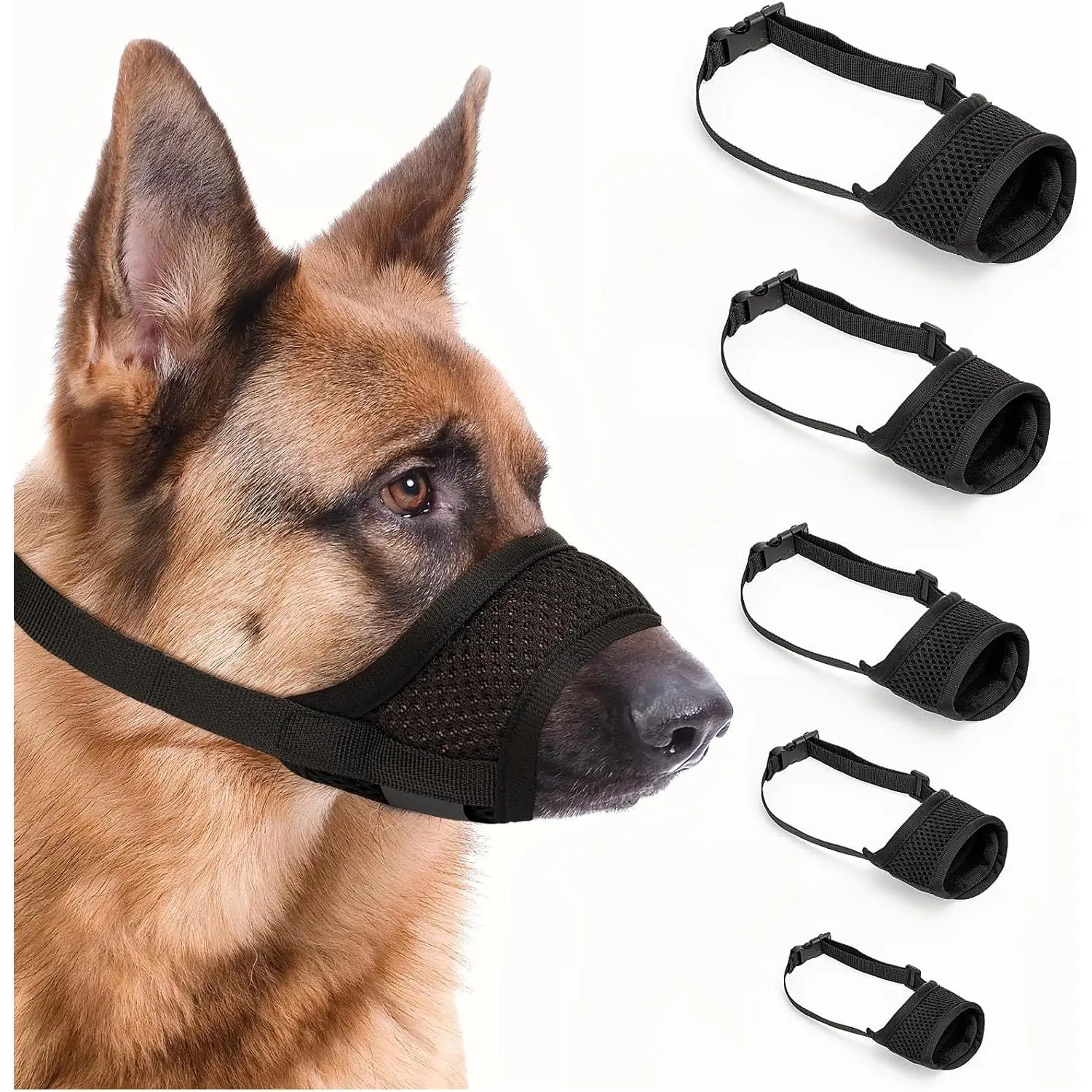 5-Pack Soft Basket Dog Muzzle Adjustable Strap to Prevent Biting Barking and Chewing for All Dog Sizes from Chihuahuas to German Shepherds Sizes S-XXL Black Ideal for Home Use