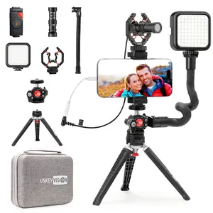 Smartphone Video Kit Metal Microphone Light Tiktok Podcasting Device for iPhone 15/14/13/12 Mini/Pro/Max, Android Smartphone (V-Master)