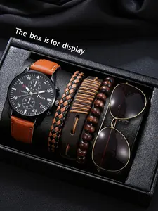 Men's Fashion Watch Set with Sunglasses & Bracelet, Perfect Gift for Holidays, Father's Day, Birthday Parties