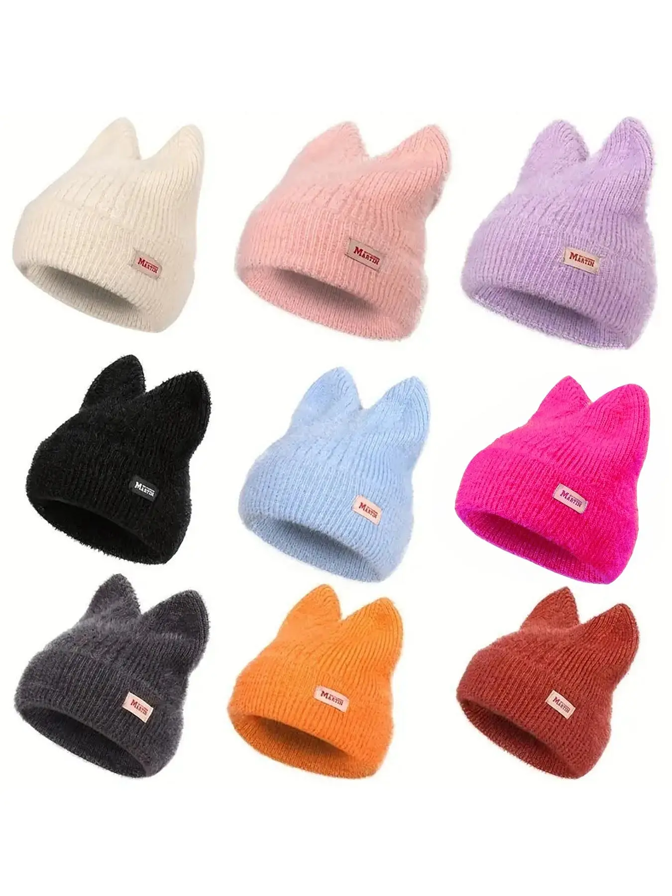 Autumn and winter solid color cold hat, rabbit ear knitted hat, Cute Beanie Hat, Cozy Beanie, Y2K grid style, warm ski hat, soft and comfortable, warm, suitable for autumn, winter, unisex, holiday gift, Bunny Ears Hat, Knit Hats