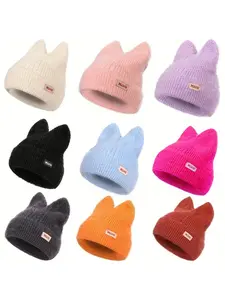 Autumn and winter solid color cold hat, rabbit ear knitted hat, Y2K grid style, warm ski hat, super soft and comfortable, warm and cool, suitable for spring, autumn, winter, unisex and unisex, holiday gift, Knit Hats, High Quality Hat