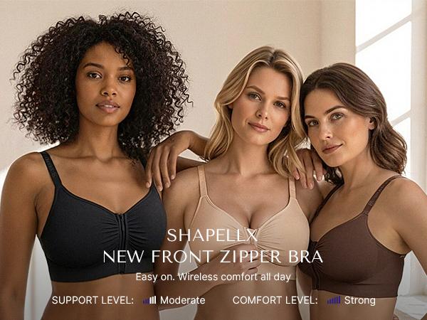 SHAPELLX Bare Essentials Skin Flow Front-Zipper Wireless Bra