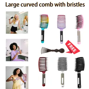 Detangling Hair Brush Bristle Curved Vented Styling Hair Brushes with Detangling Pins, Professional Paddle Detangler Hair brush for All Hair Type For Women, Men, Wet And Dry Hair, Hair Detangling Comb