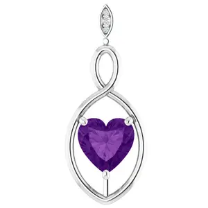 9mm Amethyst  Women's Heart Pendant in 14k Gold Necklace 6mm Tall