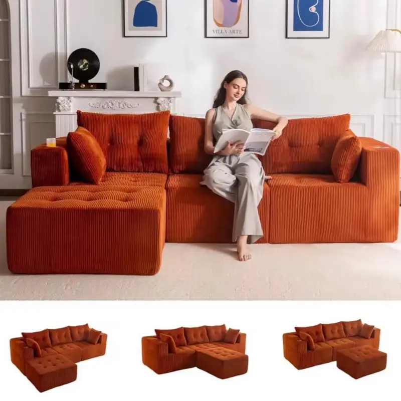 Modular Sectional Sofa Couch, L Shaped Modern Cloud Couch with 1 Ottoman, Sofa in A Box, Tufted 4-Seat Boneless, Customized
