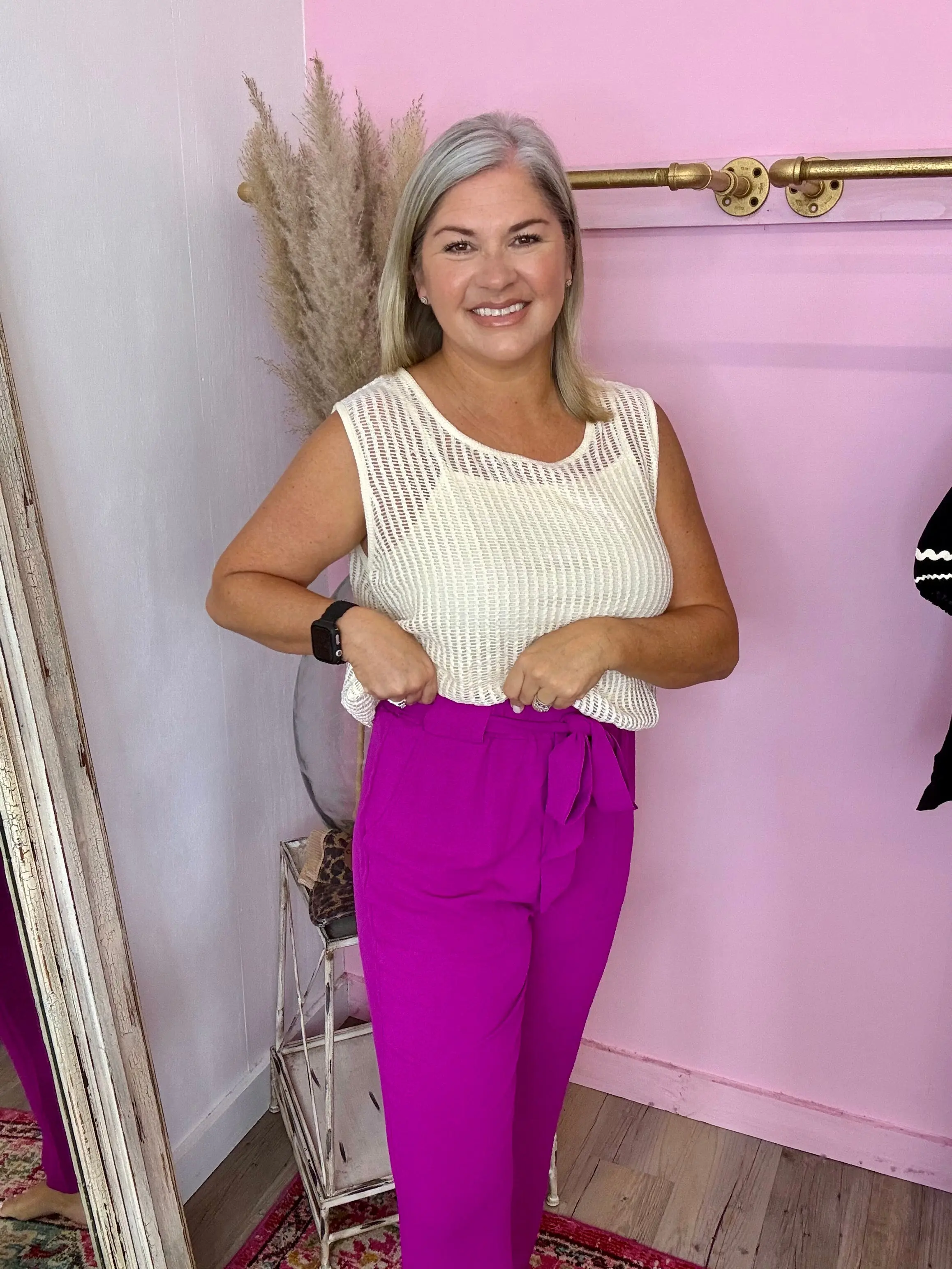 Magenta Paper Bag Pants