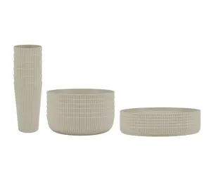 18-Piece Eco-Friendly Recycled Plastic Dinnerware Set, Beige Ceramic Cutlery