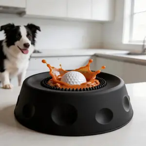 Puppy Silicone Frozen Lick Bowl with Rolling Ball - Suction Cup Modular Slow Feeder for Teething Puppies, Peanut Butter, Dishwasher Safe