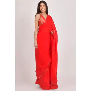 Aria Red Pre-Stitched Saree and Jacquard blouse