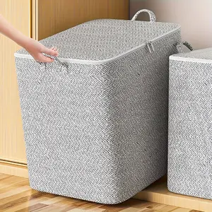 Large Foldable Cloth Bag with Lid and Handle, Plaid Pattern, Multiple Sizes, Clothes Storage Organizer, Suitable for Clothes, Bedding, Pillows, Toys