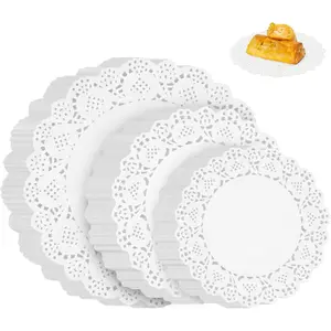 PECULA Paper Doilies, 200 Pack White Lace Doilies 6.5, 8.5, and 10.5 Inch for Food, Crafts, Baby Showers, Parties, Wedding, Birthday, Tableware Decoration