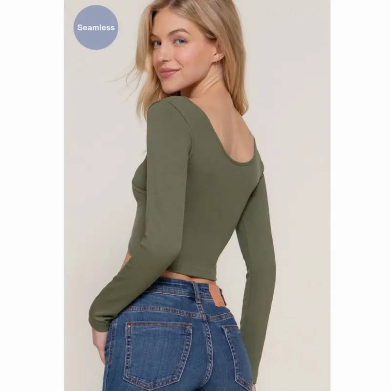 Olive Seamless Versatile Long Sleeve Top for Women - Comfortable & Stylish