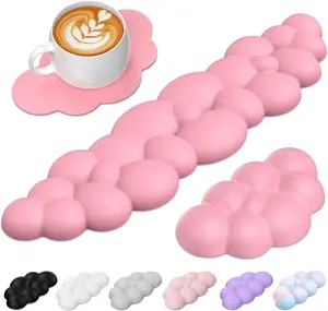 Cloud Keyboard Wrist Rest Set, Cloud Wrist Rest with Non-Slip Base, PU Leather Wrist Pad for Keyboard with  Memory  for Computer Laptop Office Gaming and , Dark