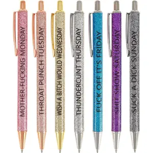 7 count Funny Pens,Fun Ballpoint Pens Daily Pen Set,Seven Days of The Week Pen Describing Mentality,Weekday Vibes Glitter Pen Set,Dirty Cuss Word Pens for Each Day of The Week