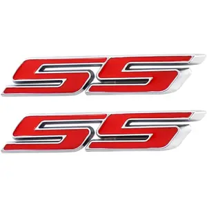 2 count SS Emblem Metal Super  Emblem Badge 3D SS Sticker Parts Camaro SS for Chevrolet Camaro Gm Series (Red)