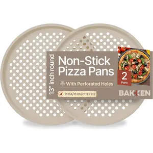 Round Perforated Carbon Steel Pizza Baking Pan with Non-Stick Marble Coating, Oversized Silicone Handle, Dishwasher Safe, High-Temperature Resistant, Durable & Easy Cleanup White, 2 Pack