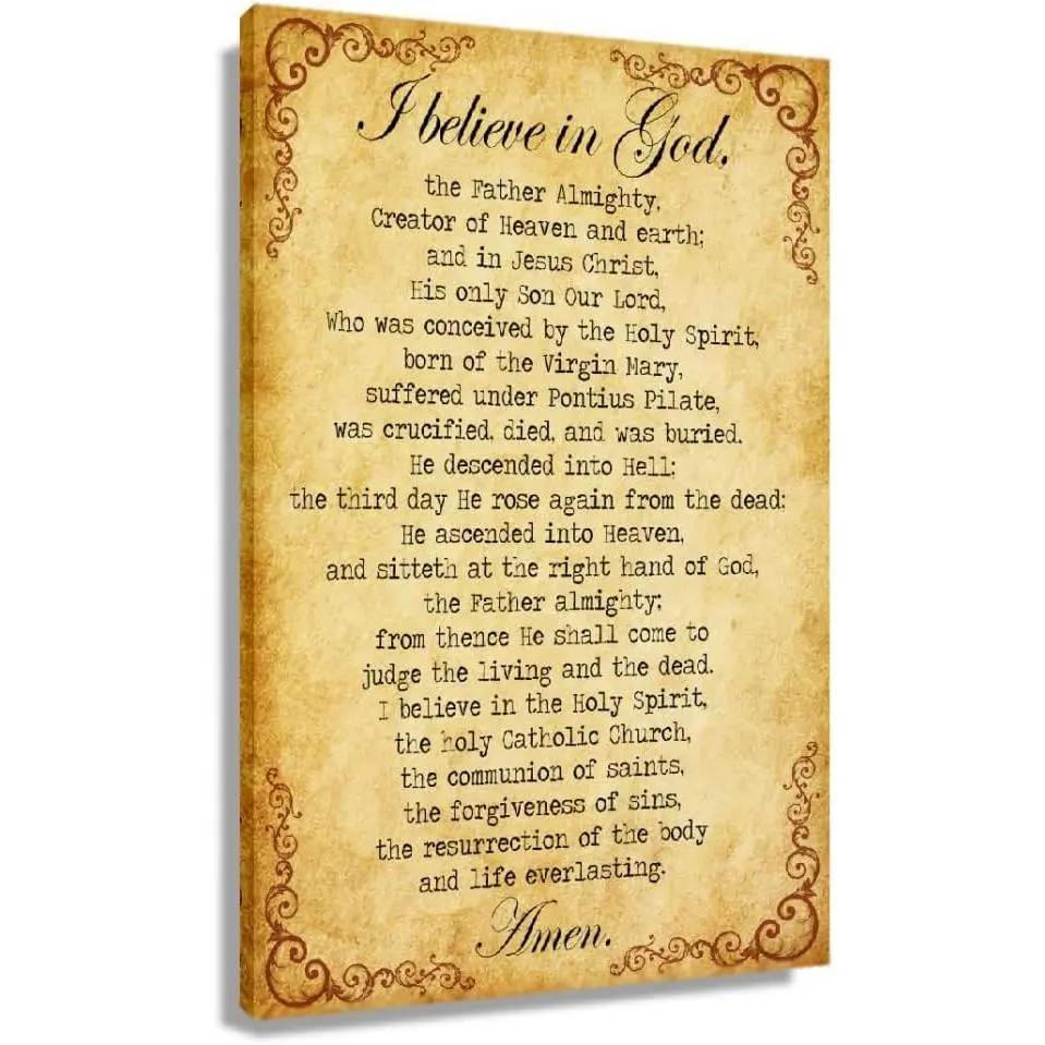 The Apostles Creed Prayer Wall Art Canvas Print, Oil Paintings, Rectangular, 12x8inch (30x20cm), Framed, Unframed, Wrapped Canvas, Living Room, Bedroom, Kitchen, Office Decor Gifts Colorful Religious Ornaments Decoration
