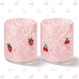 2-Piece Strawberry Cherry Icon Reusable Stemless Juice Glass Set, 14 oz Fruit Drinking Cups for Birthday, Wedding Party Supplies & Gifts