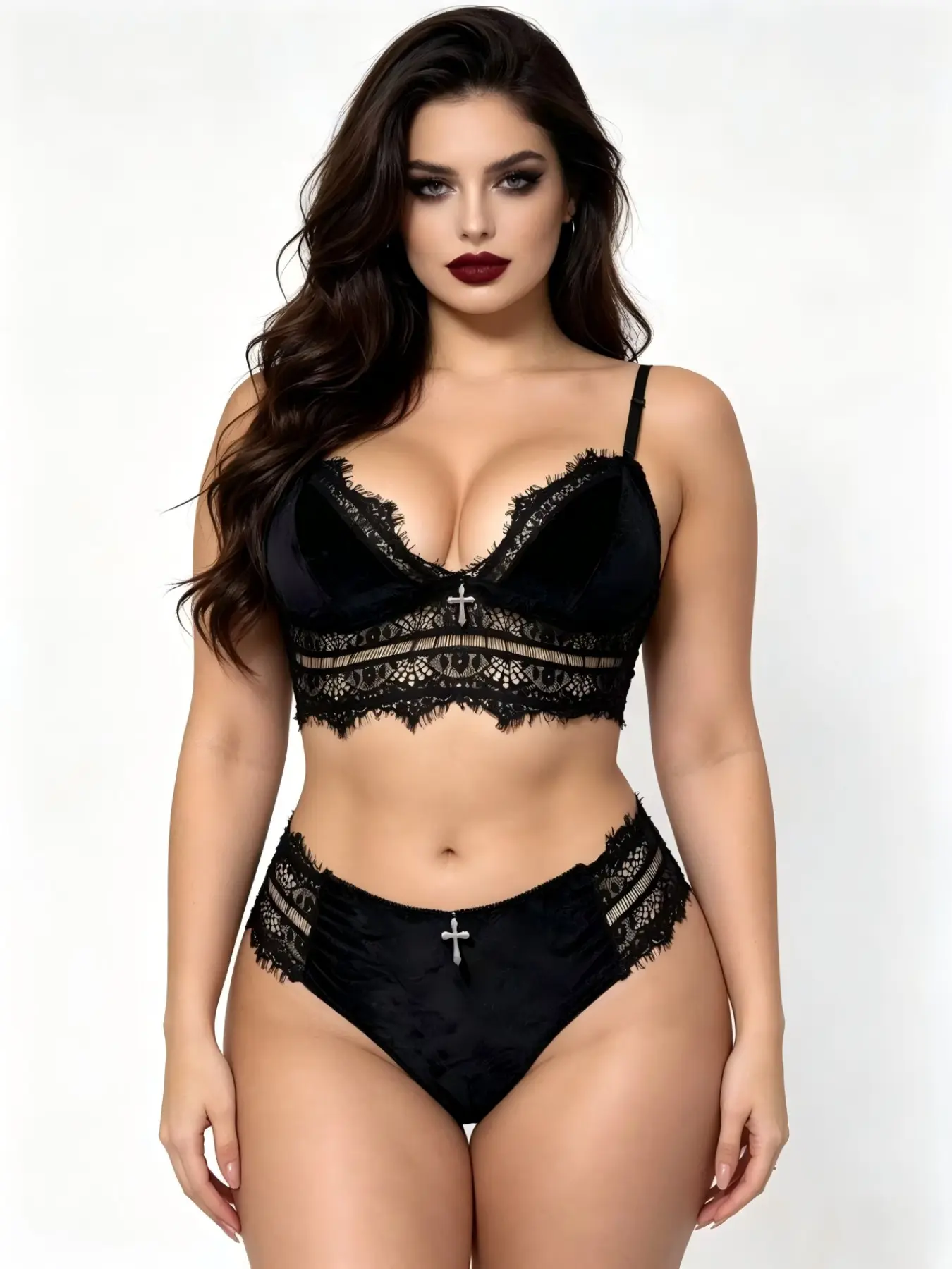 2-Piece Women's Sexy Gothic Velvet Lingerie Set, Bralette, Cross Detail, Soft Stretch Fabric, Fit, Breathable, All-Season Wear, Comfortable Sleepwear, Underwear