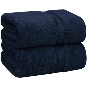 Ultra Soft Bath Sheets 2 Pack - 35 x 70 - Absorbent Quick Dry 100% Cotton 580 GSM Easy Care for Luxury Hotel Bathroom Spa Gym Shower Beach Pool Travel Dorm Navy