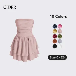 Cider Women's Ruched Ruffle Mini Dress | Stretchy Cute Tube Design with Adjustable Elasticity for Summer Clubbing, Vacation & Party Outfits - Multi Color Options