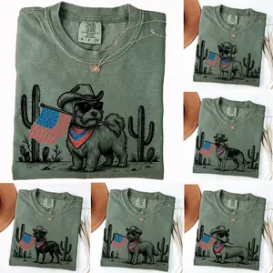 Comfort Colors Patriotic Dog Shirt  50+ Dog Breeds Western Cowboy Tee, 4th of July Outfit, USA Flag Dog Lover Gift