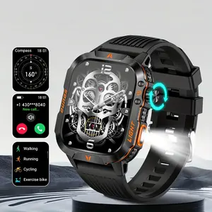 Military Smartwatch for Men, LED Flashlight BT Call IP68 Waterproof Heart Rate Fitness Pedometer Android/iOS Compatible - Ideal for Hunting Hiking Extreme Sports