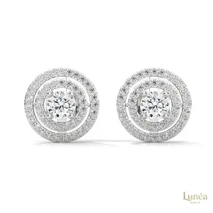 1.5 CT. Double Halo Diamond Stud Earrings | Lab Grown | 14K Gold & Platinum