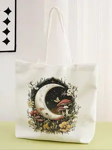 Moon Pattern Printed Casual Bag, Fashionable Shopping Bag, Storage Bag, Tote Bag, Suitable for Travel, Tourism, Business Trips, All Seasons Use, Shopper Handbag