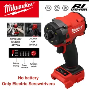 8V Lithium Battery Brushless Impact Driver, Milwaukee 300N High Torque Compact Screwdriver, Variable Power Cordless Drill, Heavy Duty Hand Tool for Contractor & Home Improvement