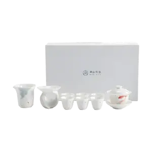 MR.NANSHAN 6-Person Chinese Tea Set, Elegant Porcelain Gaiwan Kung Fu Tea Ceremony Kit, 9-Piece Round Lid Bowl Tea Ware