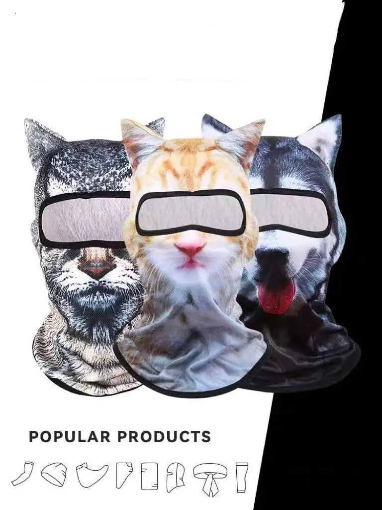 3D Cat Skiing Balaclava Mask with Ears - Cute Animal Design, Breathable & Sun Resistant, Suitable for Music Festivals, Carnival Parties & Outdoor Acti