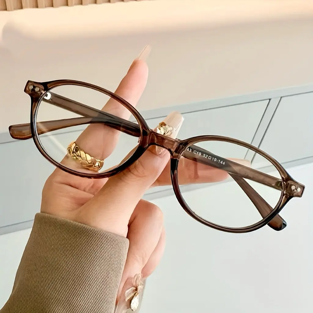 Unisex Retro Cat-Eye Oval Optical Glasses - Tortoiseshell Minimalist Frame, Small Face-Slimming Design, Battery-Free, Business Casual Eyewear Frames