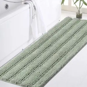 Sage green bathroom rugs runner extra long large bath mat plush shaggy chenille bathroom rug 47 x 17 nonslip bath rug runner extra soft absorbent thick floor mats machine washable sage
