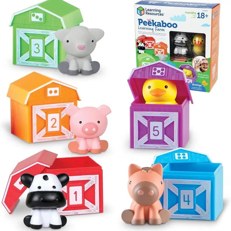 Learning Resources Peekaboo Learning Farm – Set of 5 Animal Finger Puppets for Early Imaginative Play and Language Development, Age 1+, Perfect for Toddlers and Preschoolers