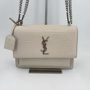 Pre-owned Yves Saint Laurent leather Crossbody Bags SAINT LAURENT Medium Sunset Bag In Rosy Sand Croco Leather, Chain, YSL