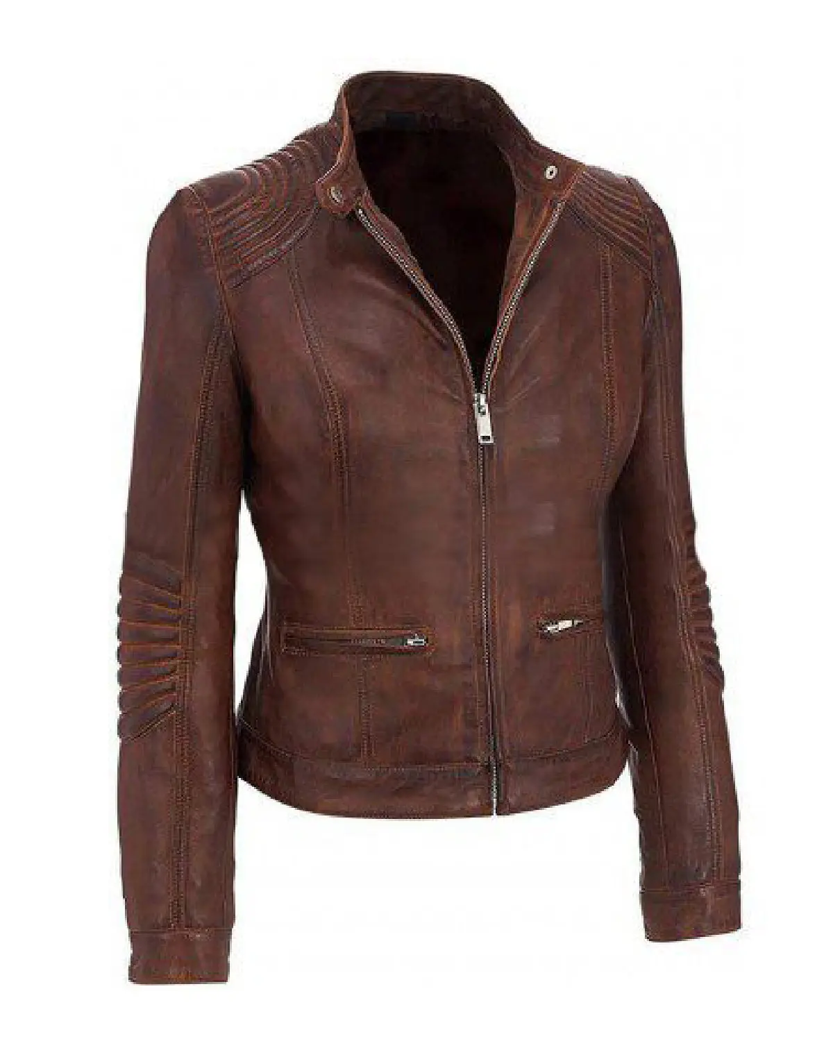 MotorCycleJackets Women’s Brown Cafe Racer Leather Jacket
