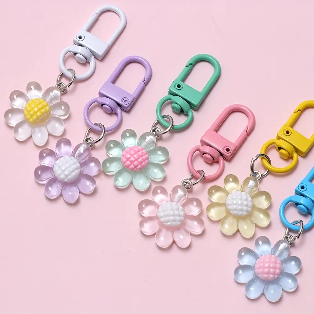 10/20 Pieces Clear Flower Resin Buckle Straps with Seal Clasps - Colored Flower Pendants for Bags, Cell Phones and Accessories, Durable Iron Alloy Chain, Buckle Accessories, Shiny Finish, Keychain Lanyard, Keychain Attachment, Keychain Accessory