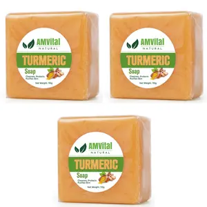 AMVital Turmeric Soap Bar(3 Packs) Natural Handmade Face & Body, Acne & Dark Spots body wash, vegan care jabon de curcuma brightening bar