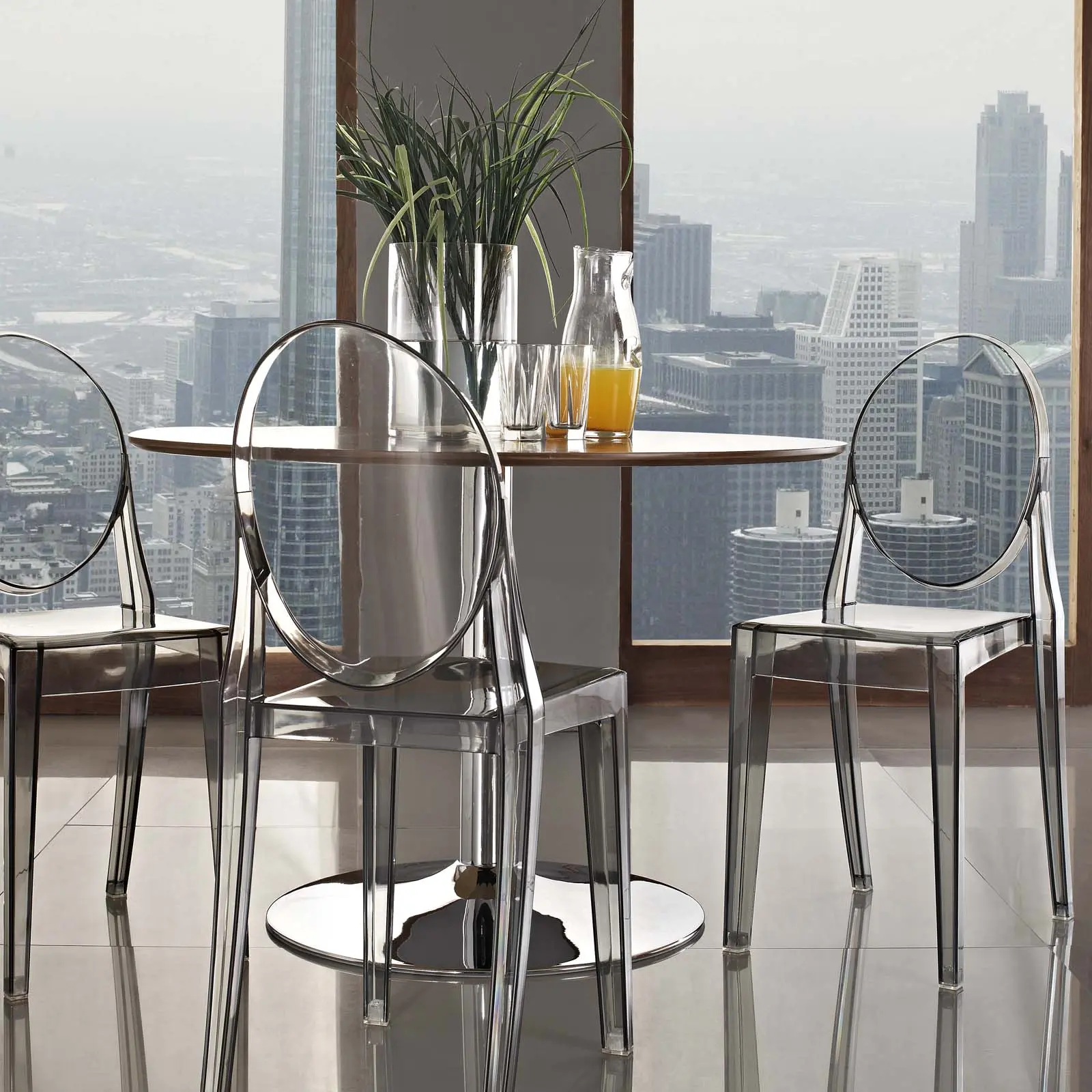 Modway Casper Modern Dining Chairs - 2-Piece Elegant Duo Set, Smoke Modern Look Furniture, Aesthetic Indoor/Outdoor Artistic Design Decor